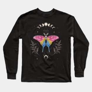 Pansexual Luna Moth Celestial Cottagecore LGBT Pride Flag Long Sleeve T-Shirt